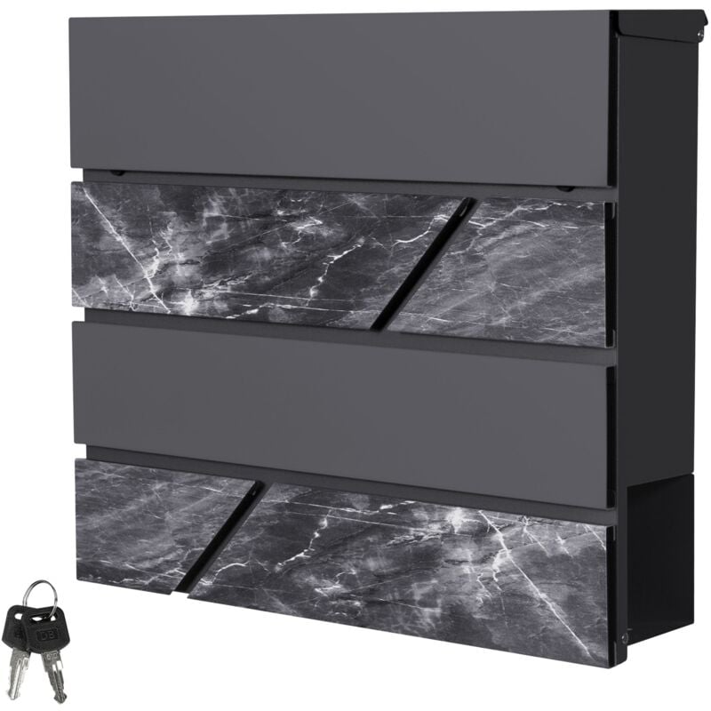 Ml-design - Boîte aux Lettres Murale 37x36,5x11 cm, Anthracite / Imitation Marbre Noir, Acier, Boîte Postale avec Compartiment á