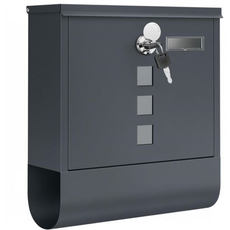 Boîte aux Lettres Murale, avec Serrure avec Couvercle Rotatif, Fenêtre de Visualisation, Porte-nom, Compartiment à Journaux, Montage Facile, 10 x 30,8 x 33,8 cm, Gris Anthracite