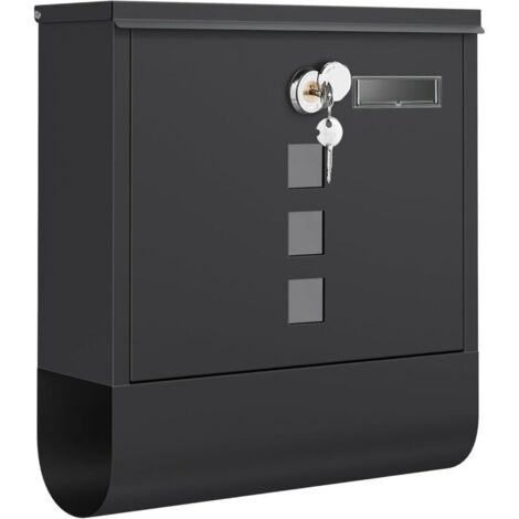 Boîte aux Lettres Murale, avec Serrure avec Couvercle Rotatif, Fenêtre de Visualisation, Porte-nom, Compartiment à Journaux, Montage Facile, 9.5 x 30.5 x 33.3 cm, Noir