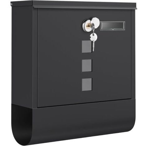 Boîte aux Lettres Murale, avec Serrure avec Couvercle Rotatif, Fenêtre de Visualisation, Porte-nom, Compartiment à Journaux, Montage Facile, 9.5 x 30.5 x 33.3 cm, Noirdengyank