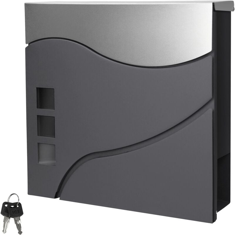 Boîte aux Lettres - 37 x 10,5 x 36,5 cm - avec Compartiment à Journaux et Fenêtres - en Acier Inoxydable - Anthracite/Argent - Matériel de Montage et
