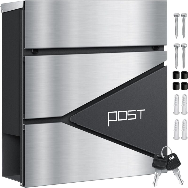 Boîte aux Lettres Murale en Acier Inoxydable avec Compartiment à journaux, 2 clés verrouillables, boîte aux Lettres Moderne avec matériel de Montage,