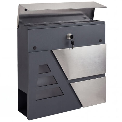 Boîte aux lettres murale étanche avec porte-journal et 2 clés pour extérieur, gris foncé