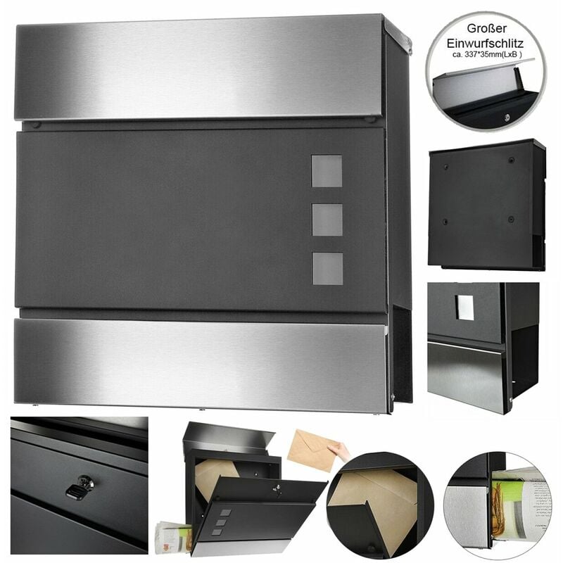 Boîte aux lettres acier inoxydable boîte aux lettres murale compartiment à journaux rouleau de journaux plaque signalétique design boîte aux lettres