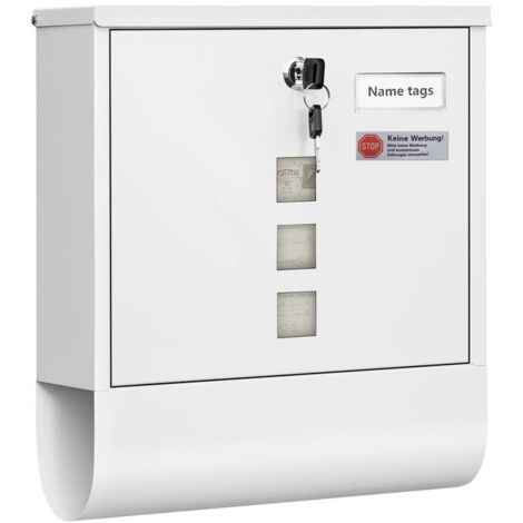 Boîte aux lettres murale verrouillable – design avec fenêtre de visualisation et porte-nom – usage maison et bureau de poste – 30,5×33,5×10 cm,Blanc