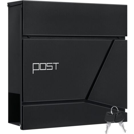 Boîte aux Lettres Murale WOLTU, Boîte Postale avec Porte-journaux, Couvercle, Serrure et Clé, en Métal, Noir, 37x10,5x37cm