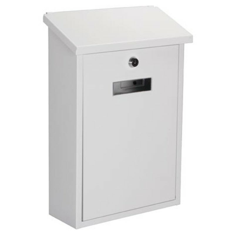 Perel - Boîte aux lettres Rio, montage mural et sur poteau, avec porte-nom, 2 clés, dimensions (h x l x p) 39.5 x 27 x 10 cm, blanc