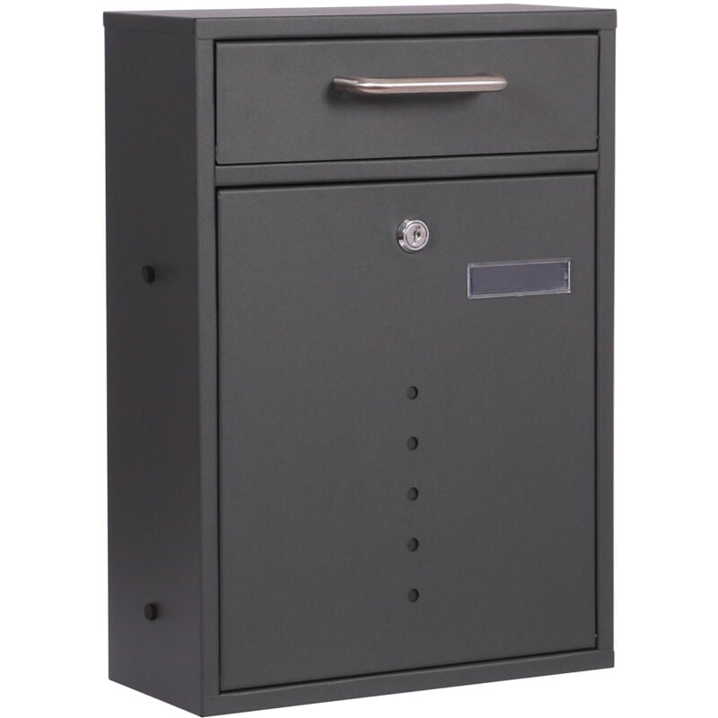 Boîte aux lettres murale verrouillable V51 anthracite pour courrier, 285 x 120 x 400 mm, Revêtement par poudre, avec fente, porte-nom et fenêtres