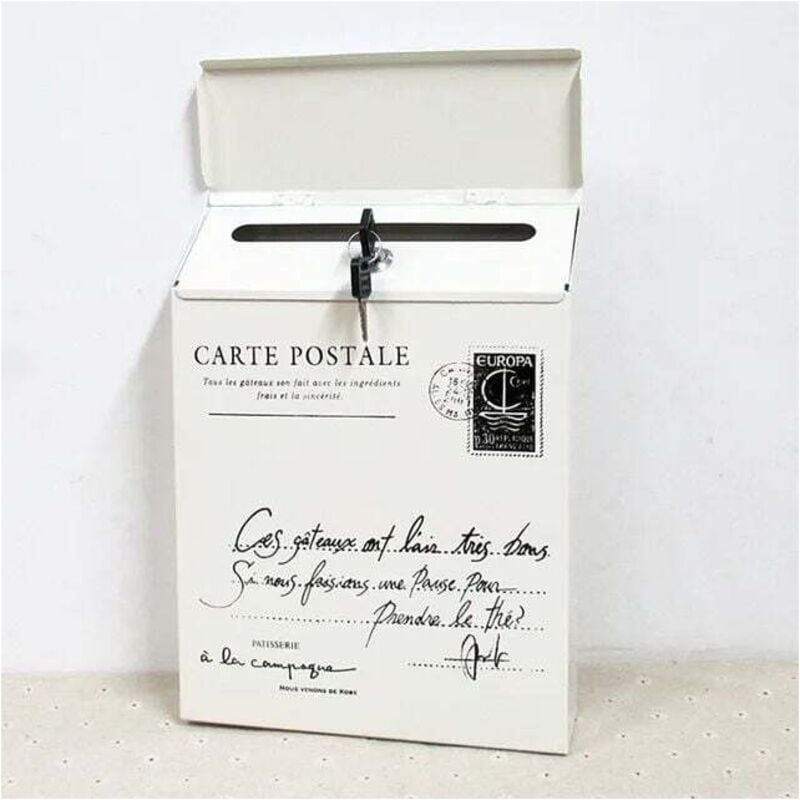 Famille - gabrielle Boîte aux lettres verrouillable en fer Boîte aux lettres murale Vintage Letter Post Mailbox blanc