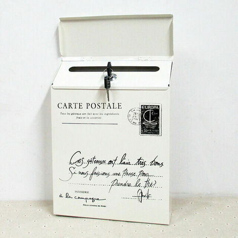 Boîte aux lettres verrouillable en fer Boîte aux lettres murale Vintage Letter Post Mailbox BLANC