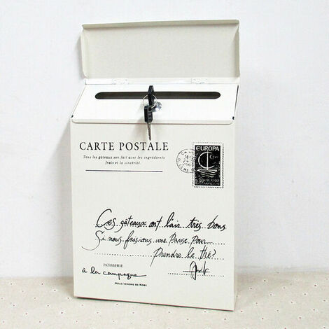 Boîte aux lettres verrouillable en fer Boîte aux lettres murale Vintage Letter Post Mailbox BLANC