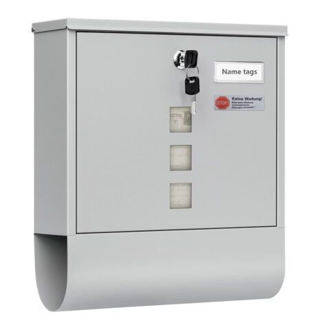 Boîte aux lettres verrouillable murale – coffre à courrier avec fenêtre transparente et plaque nominative – usage extérieur,Gris
