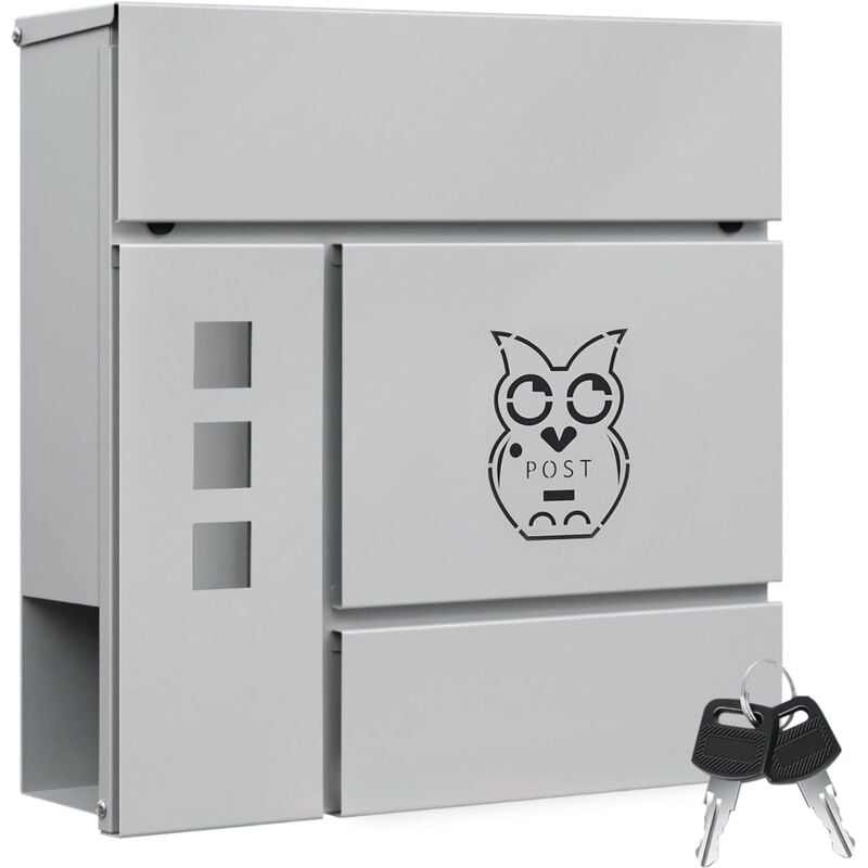 Woltu - Boîte aux Lettres Couvercle Rabattable, avec Fenêtres d'Observation, 37x10,5x37cm, Gris
