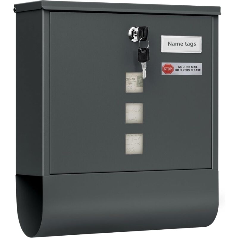 Woltu - Boîte aux Lettres Postbox Extérieur avec Serrure, 3 Fenêtres Transparentes, Plaque Nominative et Zones Divisées, 33,5 x 30 x 9,5 cm,