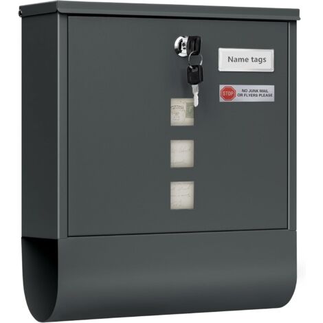 Boîte aux Lettres WOLTU, Postbox Extérieur avec Serrure, 3 Fenêtres Transparentes, Plaque Nominative et Zones Divisées, 33,5 x 30 x 9,5 cm, Anthracite