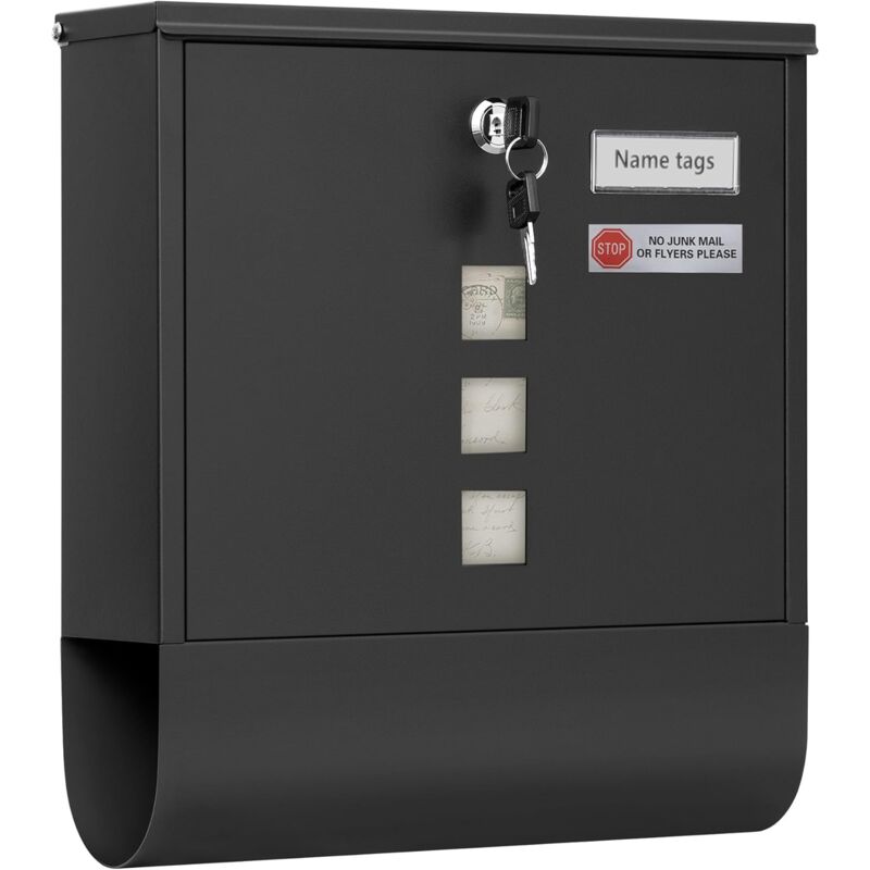 Woltu - Boîte aux Lettres Postbox Extérieur avec Serrure, 3 Fenêtres Transparentes, Plaque Nominative et Zones Divisées, 33,5 x 30 x 9,5 cm, Noir