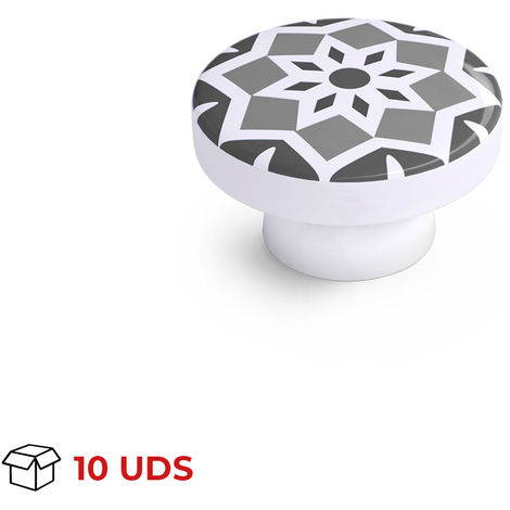 Boîte avec 10 Bouton décoratif en mosaïque, en bois, finition grise et diamètre de 38 mm.