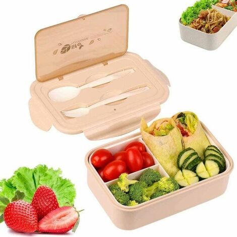 Boîte Bento, Boîte à Repas, Hermétique Boîte à Repas, 3 Compartiments, avec Une Cuillère et Une Fourchette, de Sécurité Leakproof Boîtes,Santé et Protection de l'environnement (Gris)