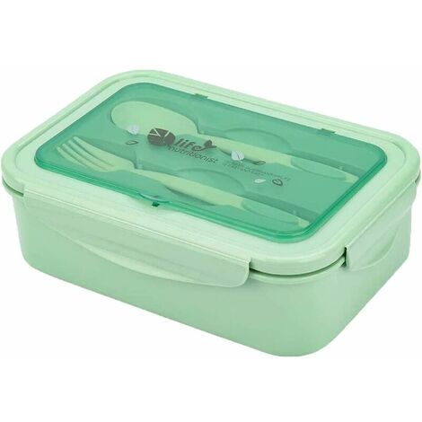 Boîte Bento, Boîte à Repas, Hermétique Boîte à Repas, 3 Compartiments, avec Une Cuillère et Une Fourchette, de Sécurité Leakproof Boîtes,Santé et Protection de l'environnement (Vert)