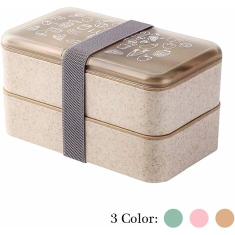Boîte Bento Boîte Repas 2 Niveaux sans BPA avec Couverts Réutilisables Lunch Box Style Japonais pour Micro-Ondes Congélateur Lave-Vaisselle bento Box pour Enfants Adultes (Marron)