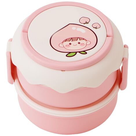 Boîte Bento Déjeuner Empilable à Poignée, Style Fruits Mignons à Double Étage pour École Bureau Maison Pêche