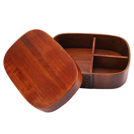 Boîte Bento en Bois Naturel Vintage pour Déjeuner - 18x12x5.5 cm
