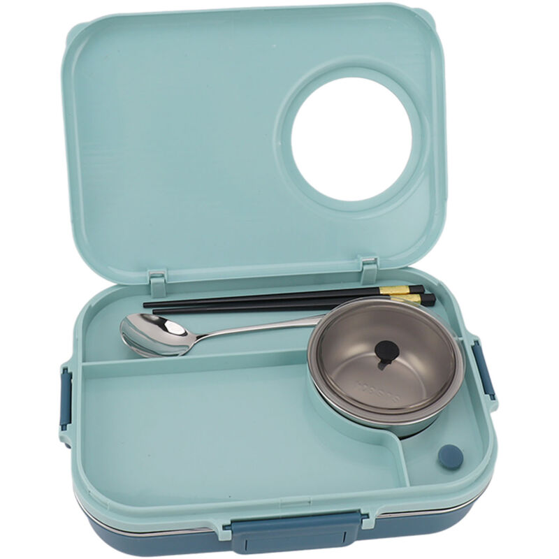 Boîte Bento Isotherme 1200ml Acier Inoxydable 304 avec Bol à Soupe et Couverts - 4 Compartiments pour Déjeuner Bureau ou École - Bleu