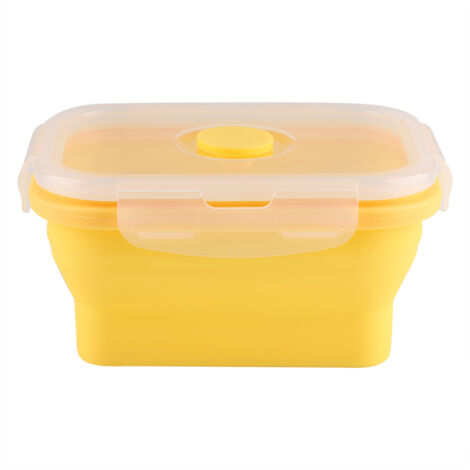 Boîte Bento Rectangulaire Silicone 350ml, Réutilisable et Lavable, Idéale pour Repas (Jaune)