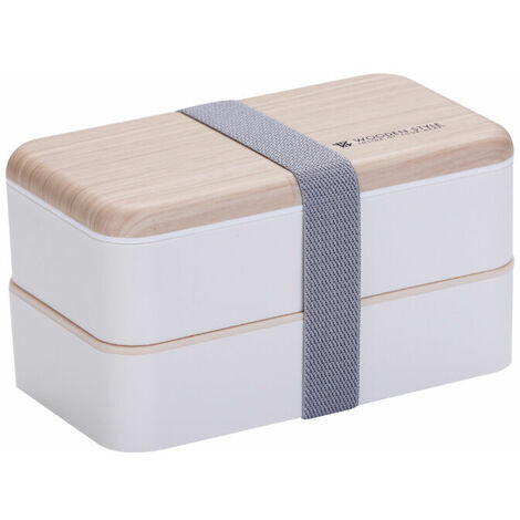 Boîte bento Repas Boîte à Lunch Boîte à Déjeuner gouter Bundle Divider Style Japonais Lunch Box avec Une cuillère et Une Fourchette en Acier Inoxydable(blanc)