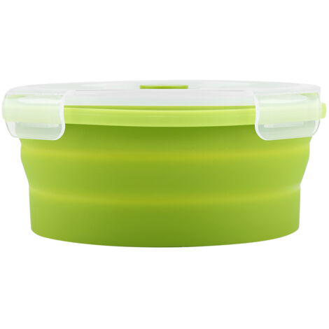 Boîte Bento Rond Silicone 800ml Réutilisable, Boîte Repas Pliable pour Micro-ondes Vert Clair