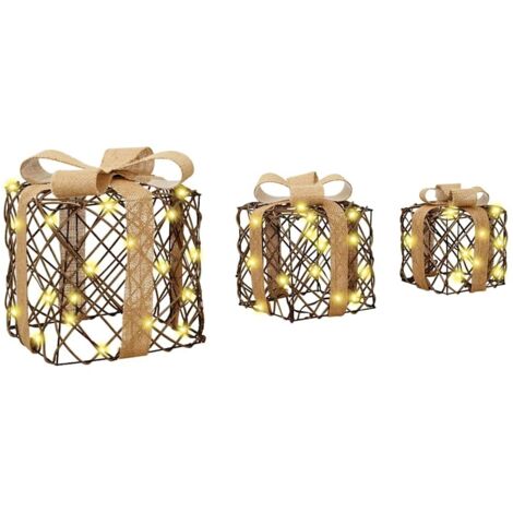 Boîte Cadeau 3 pcs Blanc chaud 20 x 20 x 20 cm Rotin CFW743958