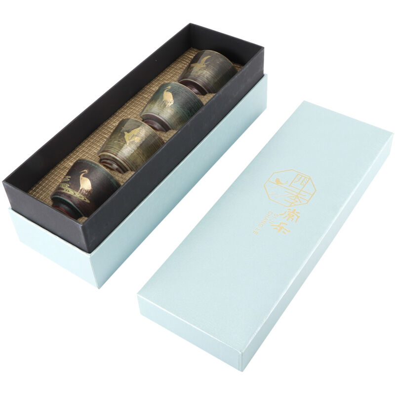 Treetalk - Boîte-cadeau de tasse à thé en céramique avec petite tasse de thé kung fu en or peinte à la main, tasse de maître chinois rétro, cadeau
