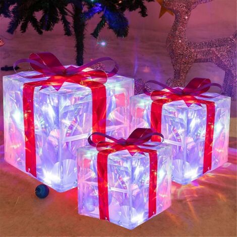 Boîte cadeau lumineuse de Noël avec éclairage LED, décorations de Noël C
