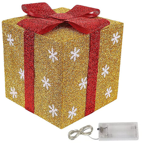 Boîte Cadeau Lumineuse Noël avec Flocons Neige - Décoration Intérieure et Extérieure pour Fête, Arbre, Jardin, Porche