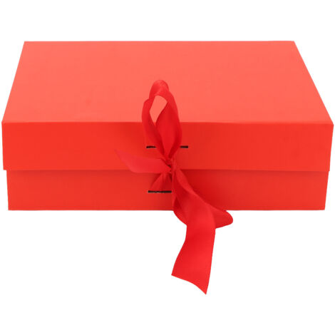 Boîte Cadeau Pliable Réutilisable - Idéale pour Bijoux, Bonbons, Bougies et Parfums - Rouge Uni avec Ruban