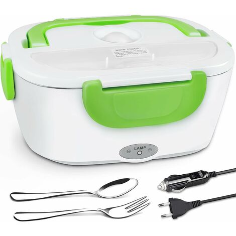 Boîte Chauffante Électrique 12V 24V 220V, 3 en 1 Boîte à Lunch 40W 1.5L Thermique Alimentaires Boîte Repas Revêtement Isolation Acier Inoxydable pour Voiture, Camion, Bureau (Vert)