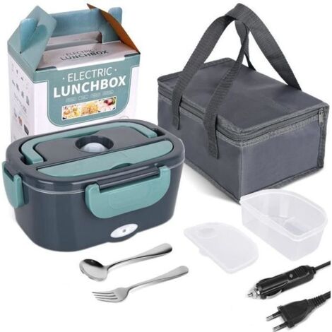 Boîte Chauffante Électrique, Lunch Box Chauffant 220V 12V Boîte Repas en Acier Inoxydable 1,5L, Hermétique pour Maison, Voiture etc.