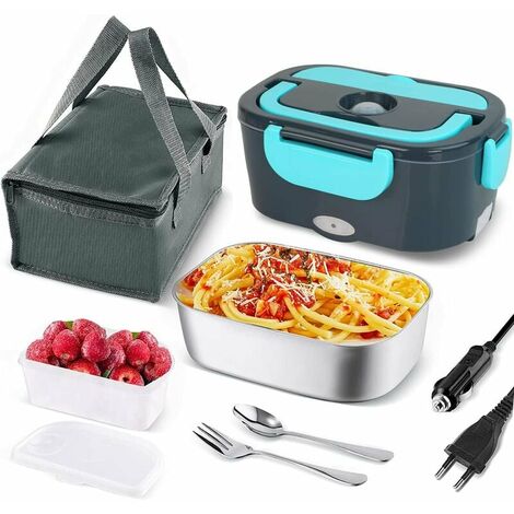 Boîte Chauffante Repas, 2 en 1 Lunch Box Chauffante Electrique 220V 12V/24V 1.5L en Acier Inoxydable Amovible, Convient pour Voiture/Bureau/Pique-Nique dontodent