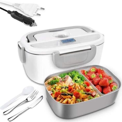 Boîte Chauffante Repas 3 en 1 Lunch Box Chauffante Electrique 220V 12V 24V 15L en Acier Inoxydable Amovible 40W Convient