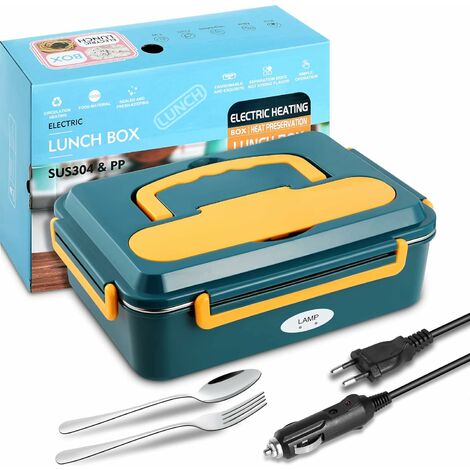Boîte Chauffante, Repas Lunch Box Électrique 3 en 1 Lunch Box 1.2L Chauffante Gamelle 12V 24V 220V avec Sac Isotherme Repas et Couverts en Acier Inoxydable pour Voiture Camion Bureau