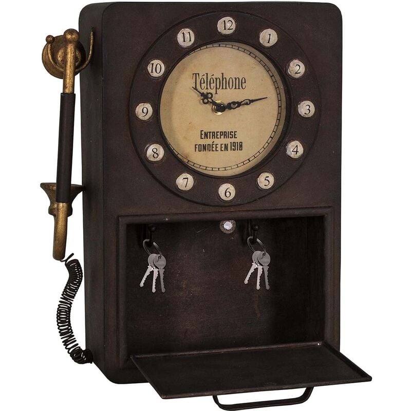 Boite à clés avec pendule Téléphone en fer 27 x 10 x 35.5 cm