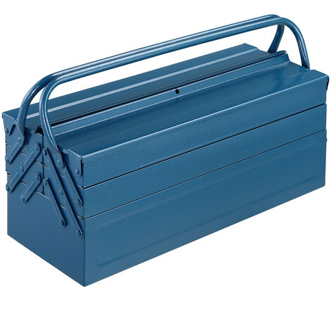Boîte coffre à outils rangement pratique acier verrouillable bleu 53 x 20 x 20 cm