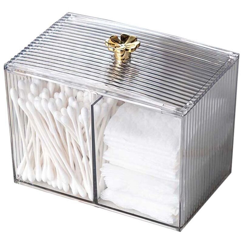 Boite Coton Tige, Rangement Coton Tige, Rangement Maquillage Organisateur, Rangement Coton Demaquillant, Pot à Coton-Tige Acrylique Transparent pour
