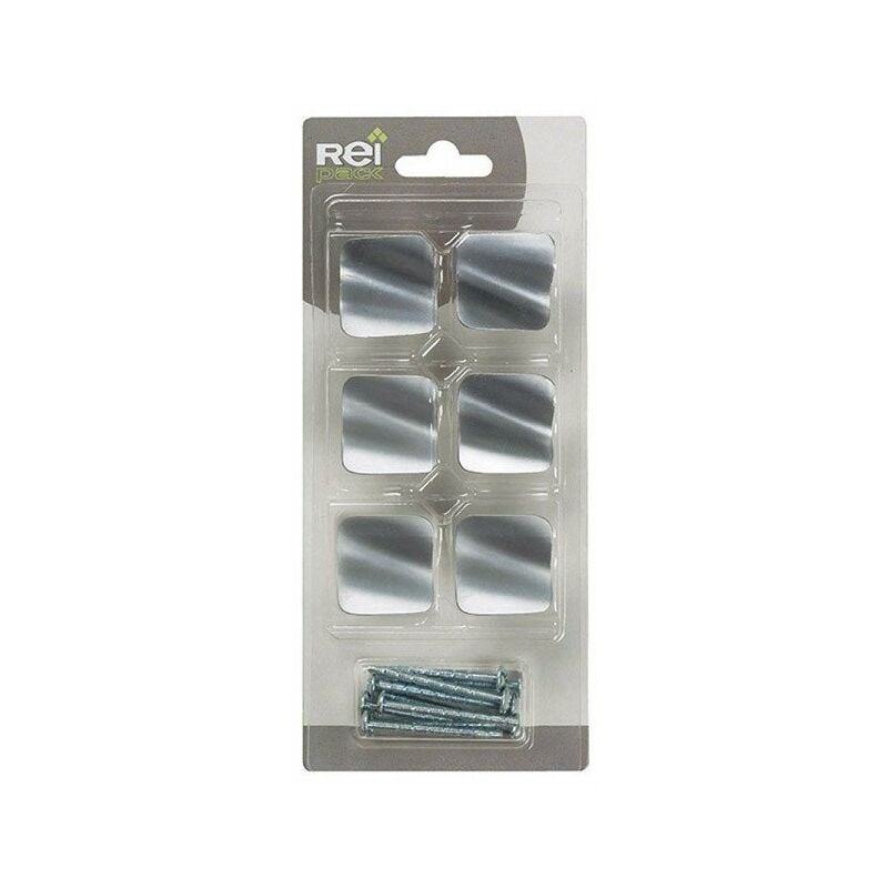 REI - Boite x6 boutons carres metal 32x32mm chrome mat ref 2-749 33