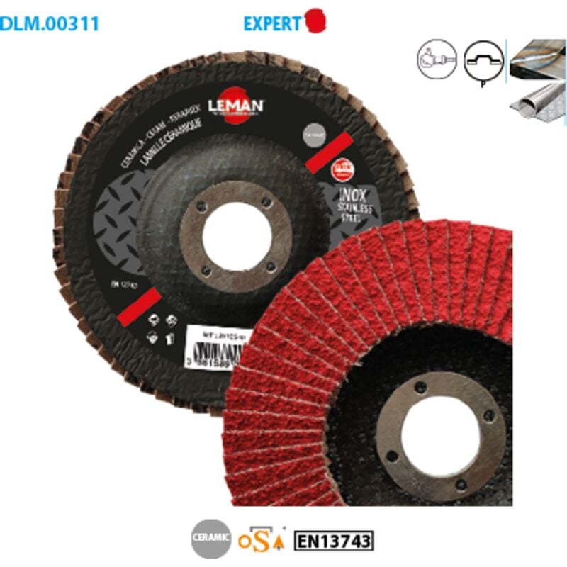 Scatola da 10 dischi a lamelle in ceramica per metallo Expert ø 125 Grit 120 Diametro interno 22,23mm Convesso