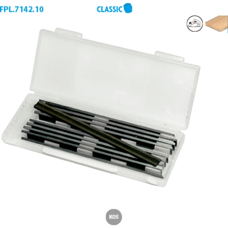 Lot de 10 fers de rabot réversibles KO5 80x5,5x1,1 mm pour bois - 7142.780.10 - Leman