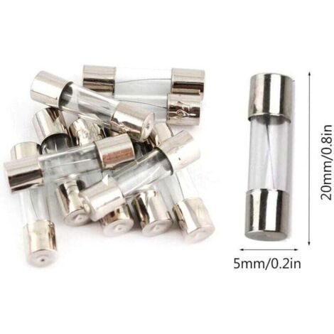 Boîte de 100 fusibles en verre 5x20mm. Fusibles de 0,2A à 20A.