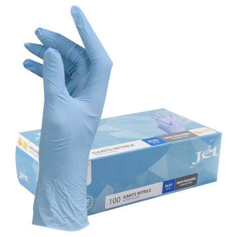 Boite de 100 gants jetables Bleu JET nitrile non poudrés L