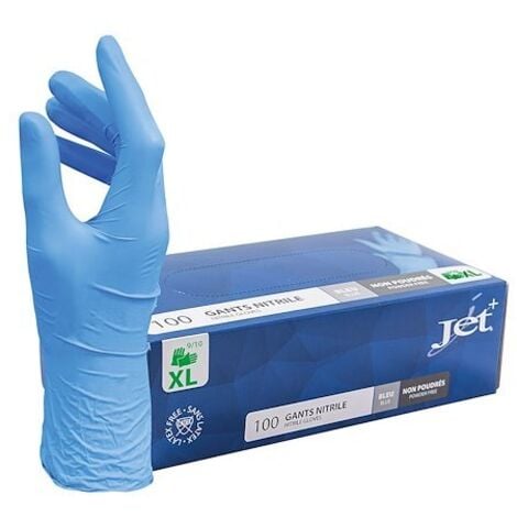 Boite de 100 gants jetables Bleu JET nitrile non poudrés XL