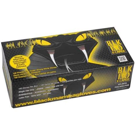 Gants jetables nitrile noir – Boîte de 100 – Taille XXL 10/11 – Résistance chimique et perforation – Antidérapants pour environnements industriels – Black Mamba